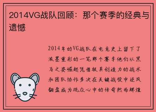 2014VG战队回顾：那个赛季的经典与遗憾