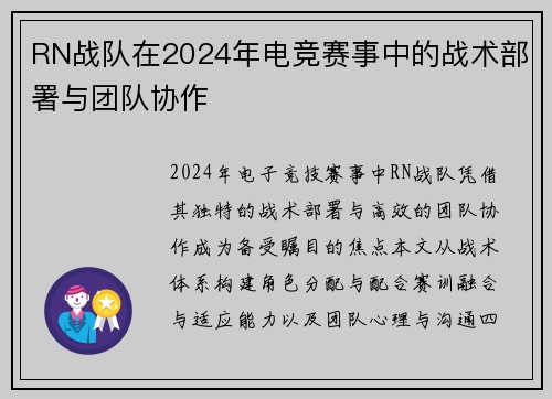 RN战队在2024年电竞赛事中的战术部署与团队协作
