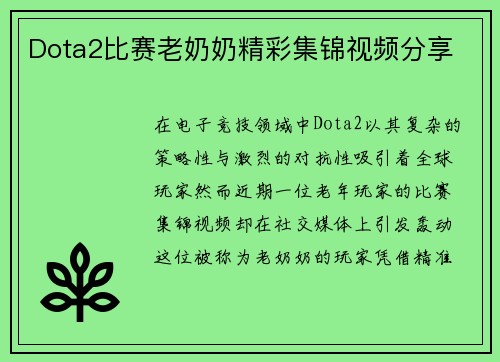 Dota2比赛老奶奶精彩集锦视频分享